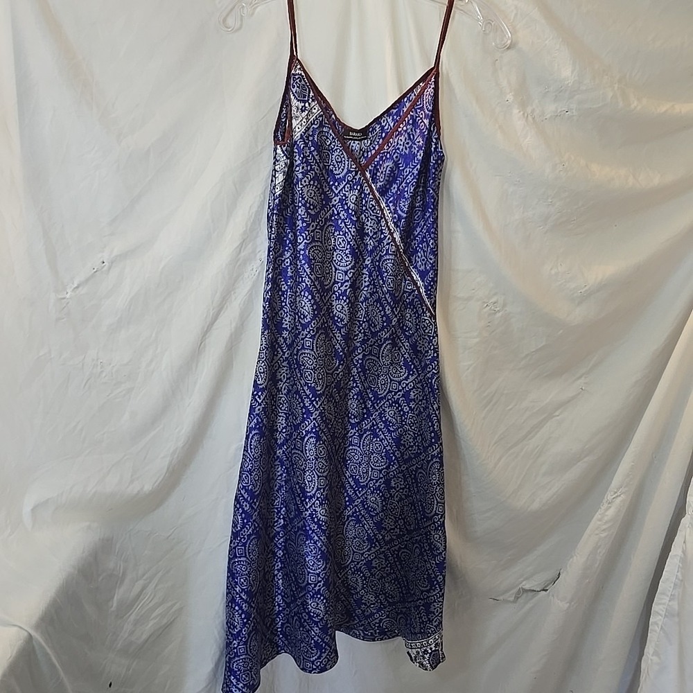 Baraka 100% Silk Slip Dress Spaghetti Strap Blue‎ Paisley Size S Made In India